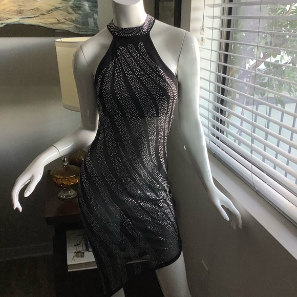 Fashion Nova Moonlight Embellished Asymmetrical Sheer Dress - Picture 4 of 6